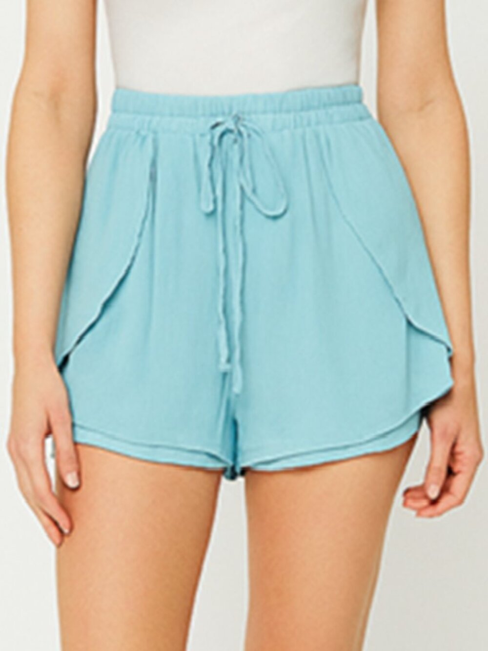 Blue Crepe Shorts  Skirt Skort with‎ Drawstring Waist